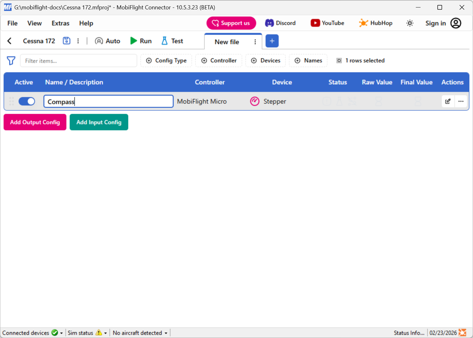 Screenshot of the main window with Compass entered as a custom name.
